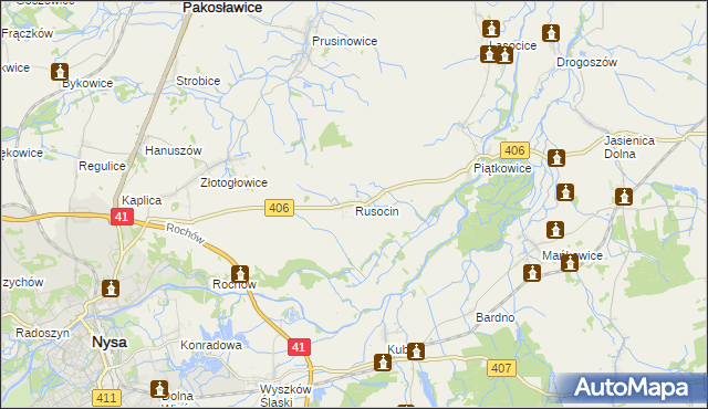 mapa Rusocin gmina Nysa, Rusocin gmina Nysa na mapie Targeo