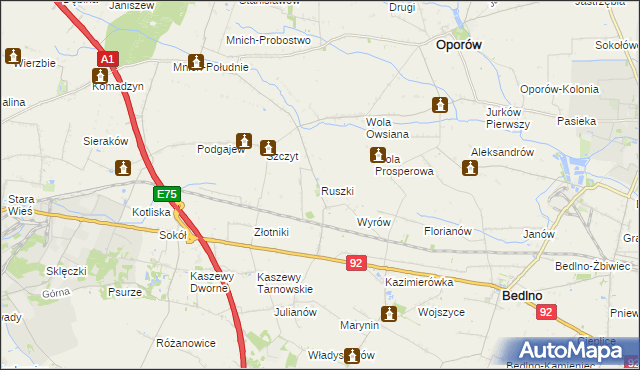 mapa Ruszki gmina Bedlno, Ruszki gmina Bedlno na mapie Targeo