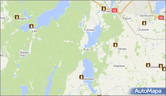 mapa Rutki gmina Pasym, Rutki gmina Pasym na mapie Targeo