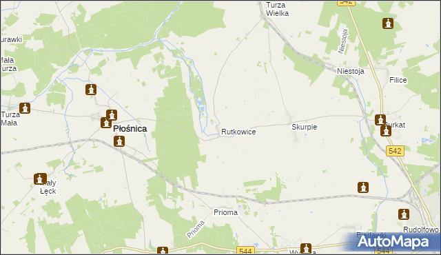 mapa Rutkowice gmina Płośnica, Rutkowice gmina Płośnica na mapie Targeo