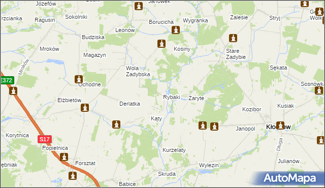 mapa Rybaki gmina Kłoczew, Rybaki gmina Kłoczew na mapie Targeo