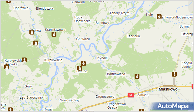 mapa Rybaki gmina Miastkowo, Rybaki gmina Miastkowo na mapie Targeo