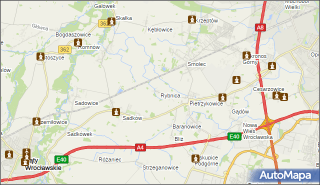 mapa Rybnica gmina Kąty Wrocławskie, Rybnica gmina Kąty Wrocławskie na mapie Targeo