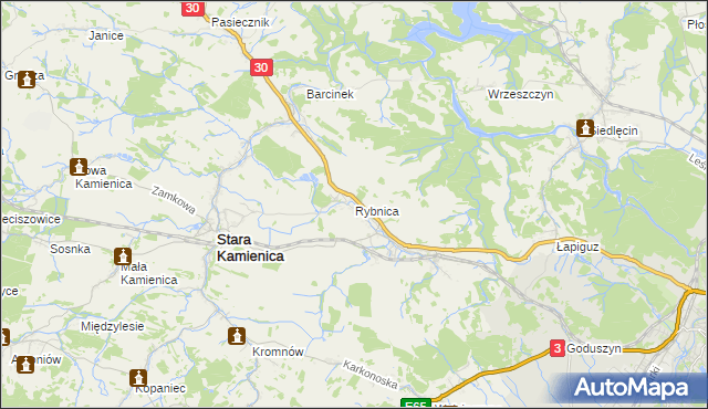 mapa Rybnica gmina Stara Kamienica, Rybnica gmina Stara Kamienica na mapie Targeo