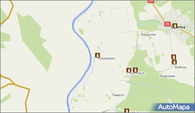 mapa Rybojedzko gmina Cybinka, Rybojedzko gmina Cybinka na mapie Targeo