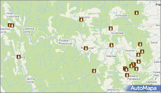 mapa Rybotycze, Rybotycze na mapie Targeo