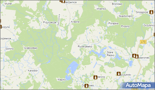 mapa Rycerzewko gmina Świdwin, Rycerzewko gmina Świdwin na mapie Targeo