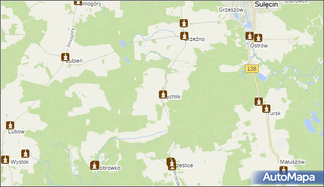 mapa Rychlik gmina Sulęcin, Rychlik gmina Sulęcin na mapie Targeo