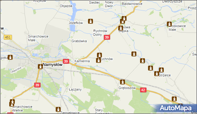 mapa Rychnów gmina Namysłów, Rychnów gmina Namysłów na mapie Targeo