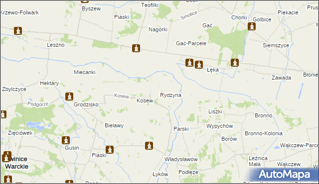 mapa Rydzyna gmina Świnice Warckie, Rydzyna gmina Świnice Warckie na mapie Targeo