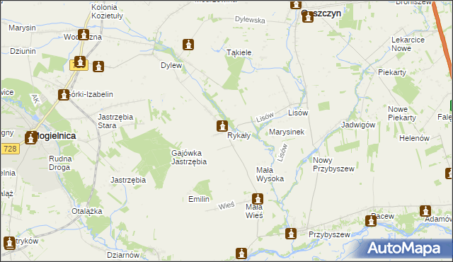 mapa Rykały, Rykały na mapie Targeo