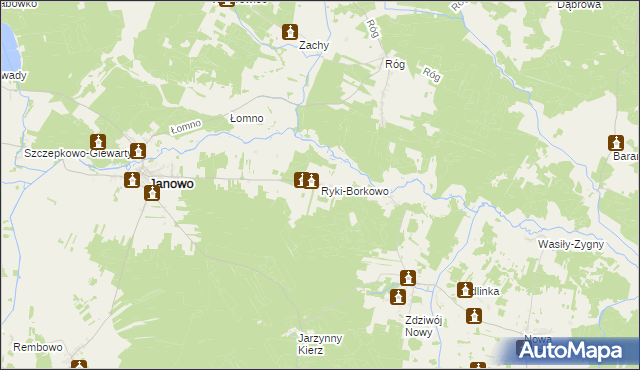 mapa Ryki-Borkowo, Ryki-Borkowo na mapie Targeo