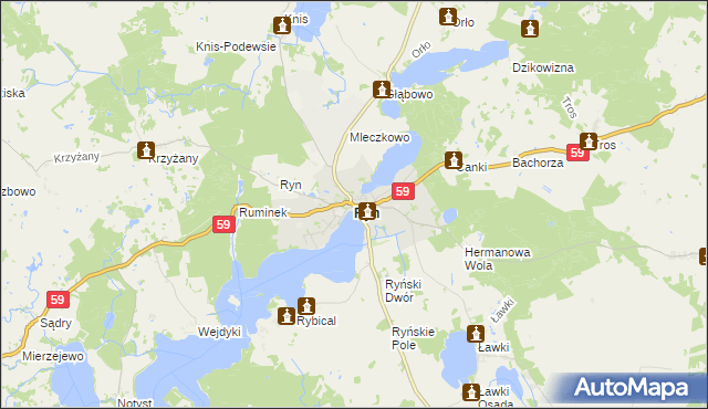 mapa Ryn powiat giżycki, Ryn powiat giżycki na mapie Targeo