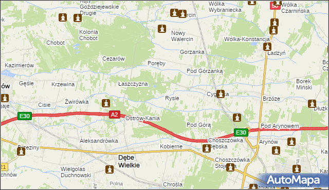 mapa Rysie gmina Dębe Wielkie, Rysie gmina Dębe Wielkie na mapie Targeo