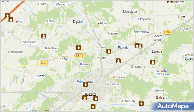 mapa Rysie gmina Tłuszcz, Rysie gmina Tłuszcz na mapie Targeo