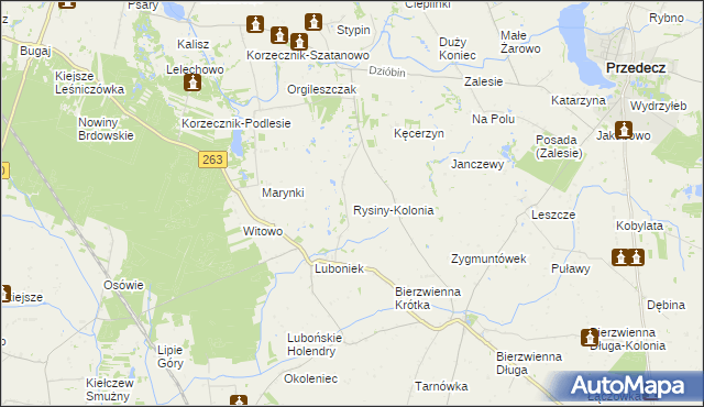 mapa Rysiny-Kolonia, Rysiny-Kolonia na mapie Targeo