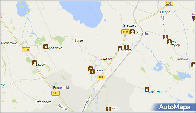 mapa Ryszewo gmina Pyrzyce, Ryszewo gmina Pyrzyce na mapie Targeo