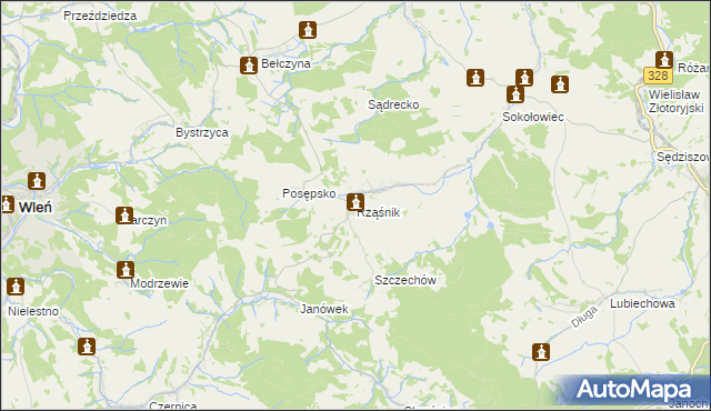 mapa Rząśnik gmina Świerzawa, Rząśnik gmina Świerzawa na mapie Targeo