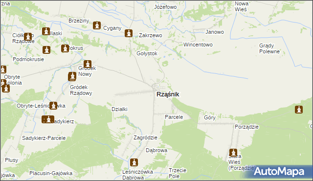 mapa Rząśnik powiat wyszkowski, Rząśnik powiat wyszkowski na mapie Targeo