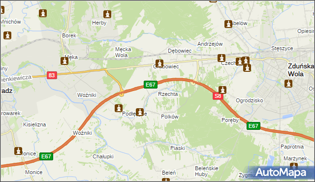 mapa Rzechta gmina Sieradz, Rzechta gmina Sieradz na mapie Targeo