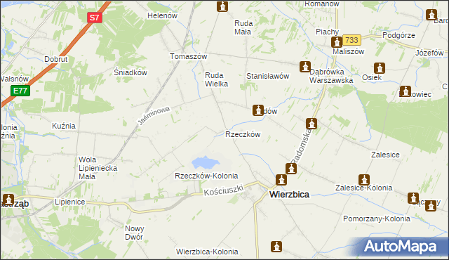 mapa Rzeczków gmina Wierzbica, Rzeczków gmina Wierzbica na mapie Targeo