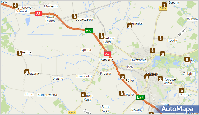 mapa Rzeczna, Rzeczna na mapie Targeo