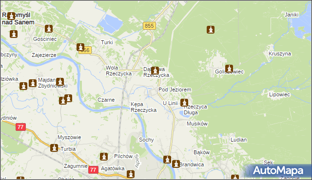 mapa Rzeczyca Okrągła, Rzeczyca Okrągła na mapie Targeo