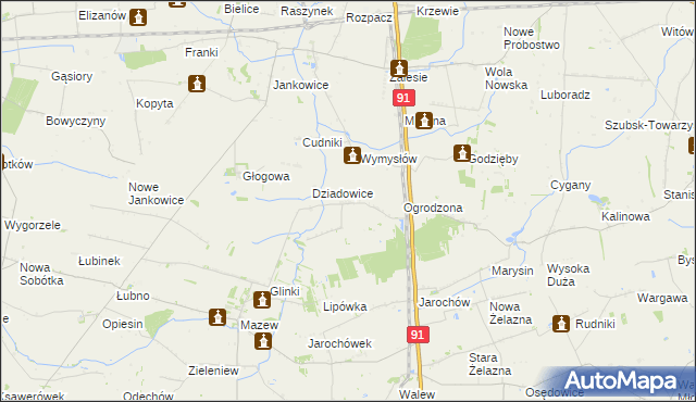 mapa Rzędków gmina Daszyna, Rzędków gmina Daszyna na mapie Targeo