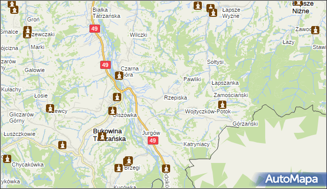 mapa Rzepiska gmina Bukowina Tatrzańska, Rzepiska gmina Bukowina Tatrzańska na mapie Targeo