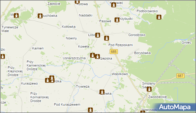 mapa Rzepiska gmina Hajnówka, Rzepiska gmina Hajnówka na mapie Targeo