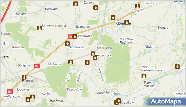 mapa Rzerzęczyce, Rzerzęczyce na mapie Targeo