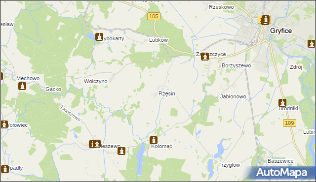 mapa Rzęsin, Rzęsin na mapie Targeo