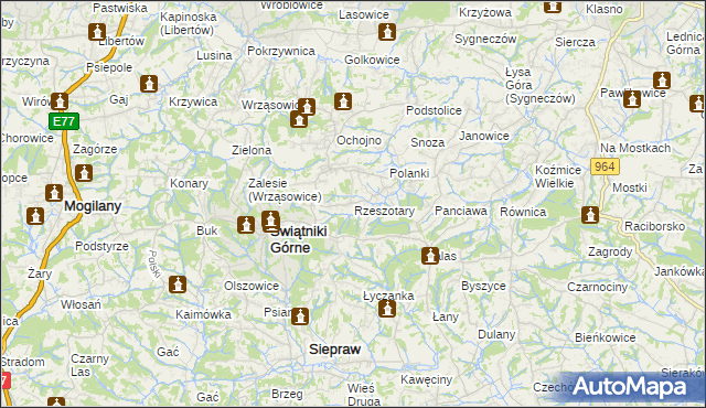 mapa Rzeszotary gmina Świątniki Górne, Rzeszotary gmina Świątniki Górne na mapie Targeo