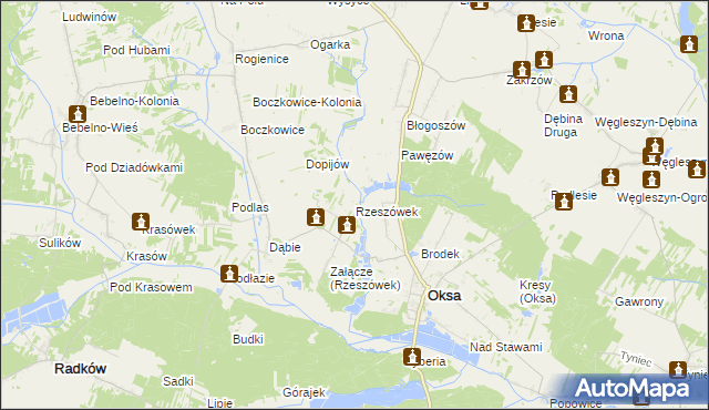 mapa Rzeszówek gmina Oksa, Rzeszówek gmina Oksa na mapie Targeo