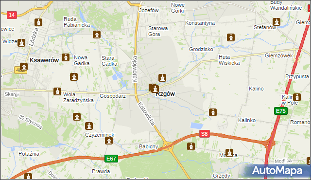 mapa Rzgów powiat łódzki wschodni, Rzgów powiat łódzki wschodni na mapie Targeo