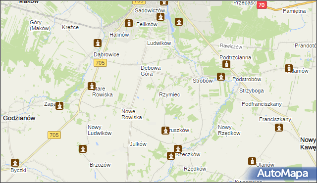 mapa Rzymiec gmina Skierniewice, Rzymiec gmina Skierniewice na mapie Targeo