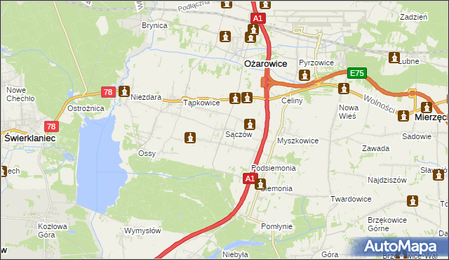 mapa Sączów, Sączów na mapie Targeo