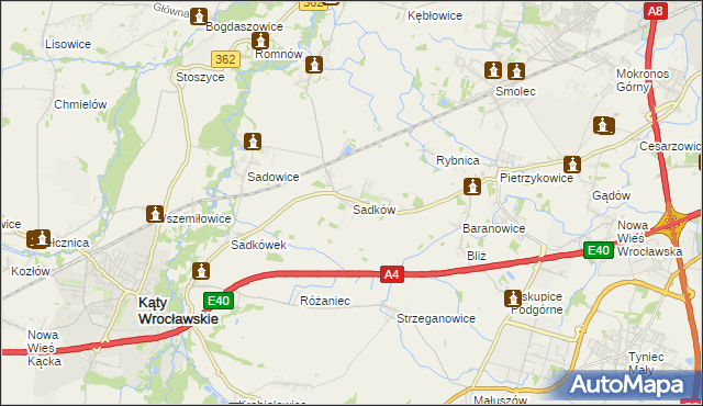 mapa Sadków gmina Kąty Wrocławskie, Sadków gmina Kąty Wrocławskie na mapie Targeo