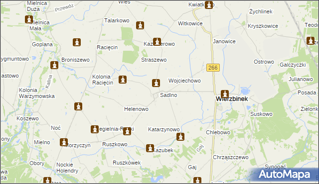 mapa Sadlno gmina Wierzbinek, Sadlno gmina Wierzbinek na mapie Targeo