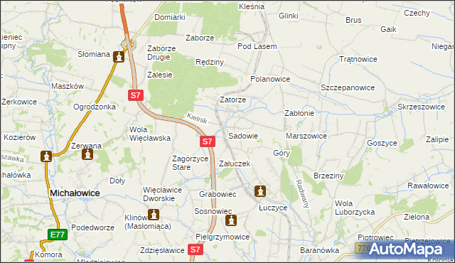 mapa Sadowie gmina Kocmyrzów-Luborzyca, Sadowie gmina Kocmyrzów-Luborzyca na mapie Targeo