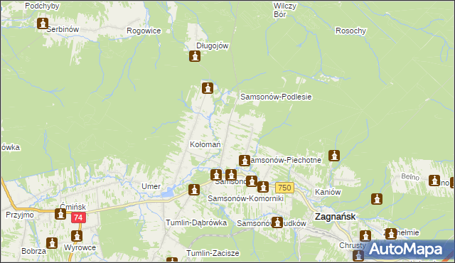 mapa Samsonów-Ciągłe, Samsonów-Ciągłe na mapie Targeo