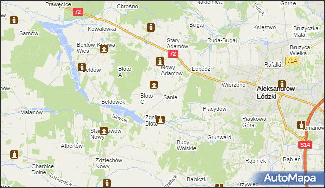 mapa Sanie gmina Aleksandrów Łódzki, Sanie gmina Aleksandrów Łódzki na mapie Targeo