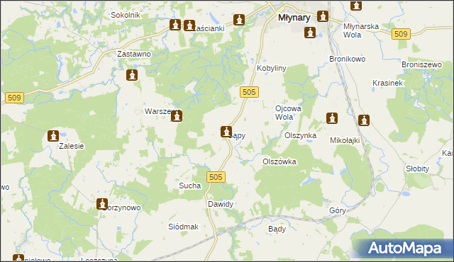 mapa Sąpy gmina Młynary, Sąpy gmina Młynary na mapie Targeo