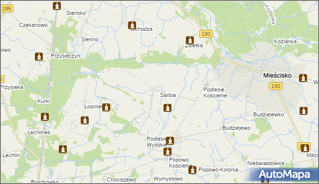 mapa Sarbia gmina Mieścisko, Sarbia gmina Mieścisko na mapie Targeo