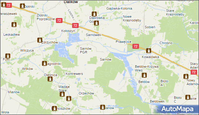 mapa Sarnów gmina Dalików, Sarnów gmina Dalików na mapie Targeo