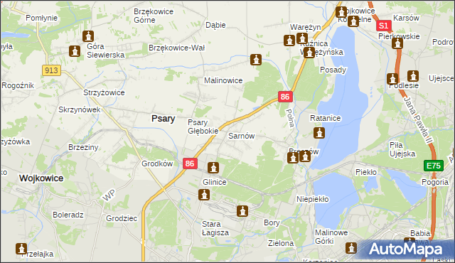 mapa Sarnów gmina Psary, Sarnów gmina Psary na mapie Targeo