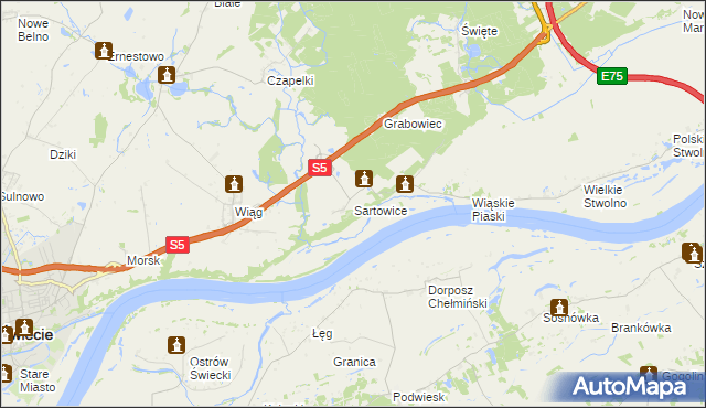 mapa Sartowice, Sartowice na mapie Targeo