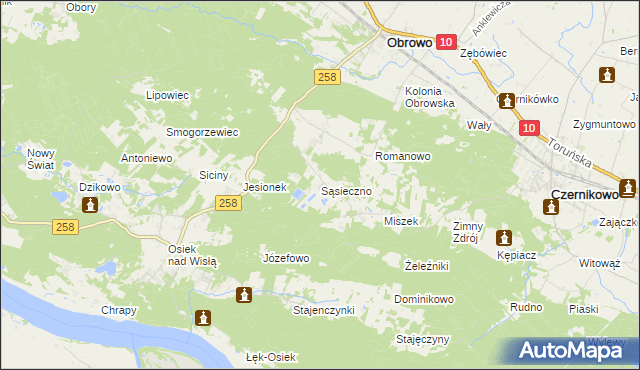 mapa Sąsieczno gmina Obrowo, Sąsieczno gmina Obrowo na mapie Targeo