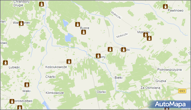 mapa Sasiny gmina Boćki, Sasiny gmina Boćki na mapie Targeo