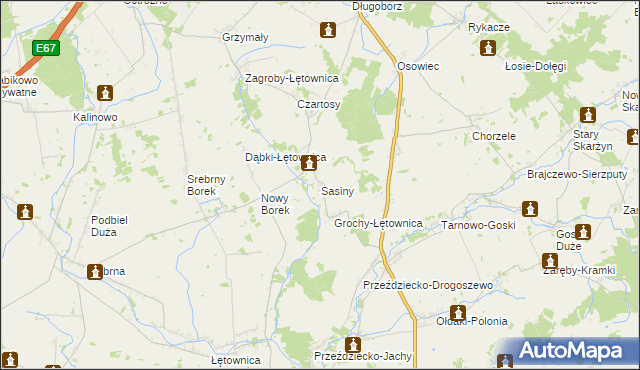 mapa Sasiny gmina Zambrów, Sasiny gmina Zambrów na mapie Targeo